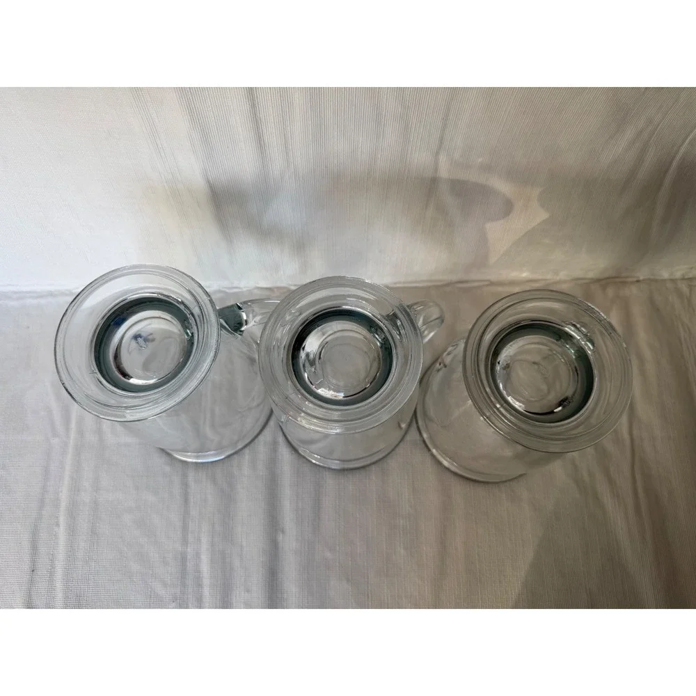 Vintage 3 Glass Footed Mugs Winter Ski Snowboard Sled Dancers‎ Williams Sonoma